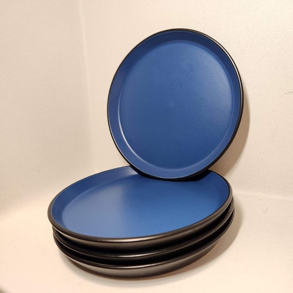 NEW Stone Lain 4 Piece Stoneware Salad Plate Replacement Set Blue and Black 7.5" - Picture 3 of 7